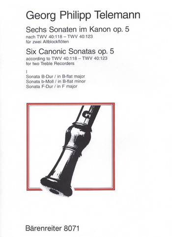 6 Sonaten im Kanon op.5 Band 1 TWV40:118-120 fr 2 Altblockflten Spielpartitur