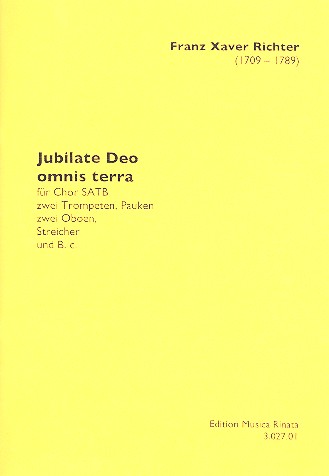 JUBILATE DEO OMNIS TERRA FUER SATB CHOR, 2 TRP, PAUKEN, 2 OBOEN, STR. U. GENERALBASS  - PARTITUR -