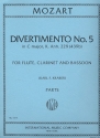 Divertimento C major no.5 KV.Anh229 for flute, clarinet and bassoon parts