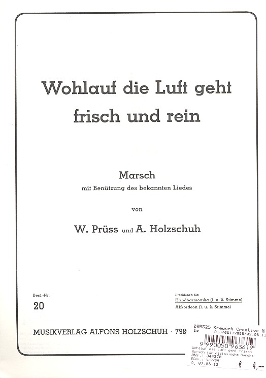 Wohlauf die Luft geht frisch und rein Marsch fr diatonische Handharmonika (mit 2. Stimme)