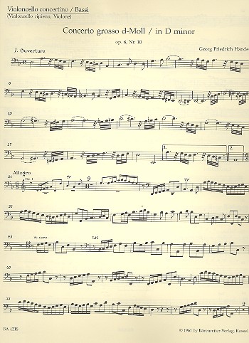 Concerto grosso d-Moll op.6,10 HWV328 fr Streichorchester Cello / Ba