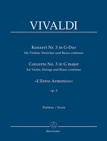 Concerto G-Dur op.3,3 fr Violine und Streicher Partitur (= Cembalo)