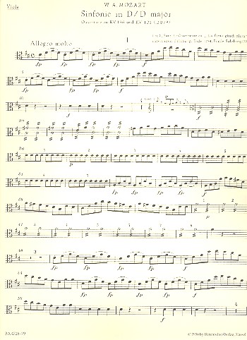 Sinfonie D-Dur KV196 fr Orchester Viola