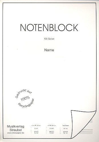 Notenblock 12 Systeme mit Hilfslinien Din A4, 100 Seiten, 50 Bltter, Recyclingpapier 