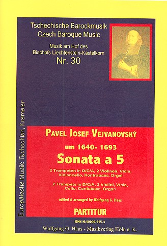 Sonata a 5 fr 2 (Natur-)Trompeten in D/C/A, 2 Violinen, Viola, Violoncello, Kontrabass und Orgel,  Partitur und Stimmen