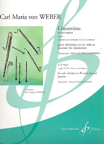 Concertino mib majeur op.26 pour clarinette sib solo et quatuor de clarinettes, partition+parties