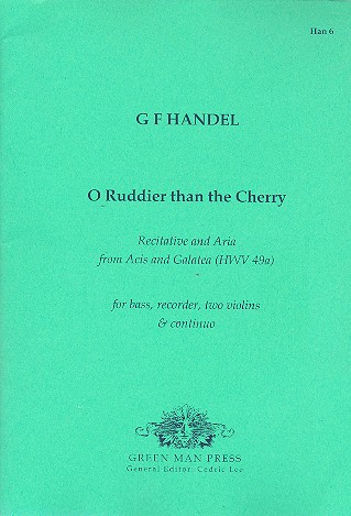O Ruddier than the cherry for bass, recorder, 2 violins and bc,  parts Recitative and aria