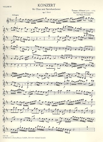 Concerto D-Dur op.7,6 fr Oboe und Streichorchester Violine 2
