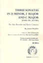 3 Sonatas for alto recorder and Bc (Bc realized) score and double part (recorder and bass instrument)