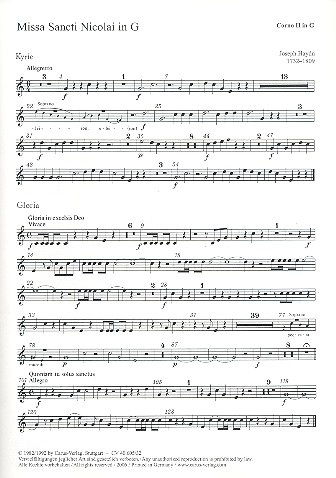 Missa Sancti Nicolai G-Dur Hob.XXII:6 fr Soli, gem Chor, Orchester und Orgel Horn 2