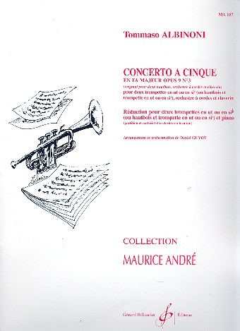 Concerto a cinque en fa majeur op.9,3 pour 2 trompettes et piano (orgue) parties