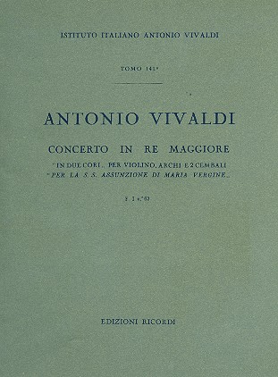 Concerto in re maggiore per violino, archi e 2 cembali partitura