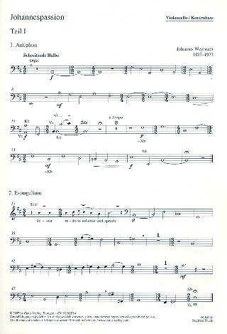 Johannespassion fr gem Chor (SAM), Streicher und Orgel Violoncello/Kontrabass