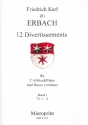 12  Divertissements Band 1 (Nr.1-4) fr 2 Altblockflten und Bc Partitur und Stimmen